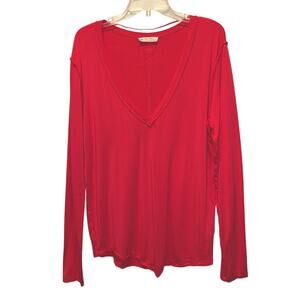 We The Free Womens XL Shirt Long Sleeve Hot Pink Oversize V Neck Athleisure